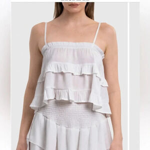 HT360 HY 360 Collective Ruffle Camisole Cami tank‎ Top White Medium NWT